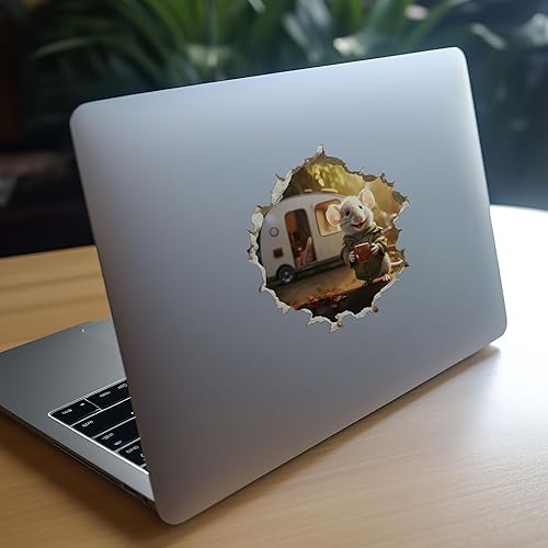 Miniatura 8 de Adhesivo de pared 3D con agujero para ratón, diseño de remolque de cámper