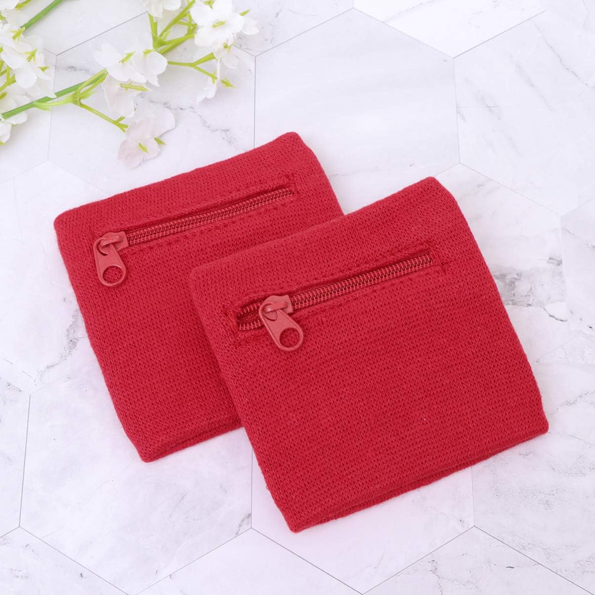 VANZACK 2Pcs Wristband Coin Pouch with Zipper for Running and Outdoor Sports Lightweight Change and Keys Holder Practical Wrist Strap Bag in Red