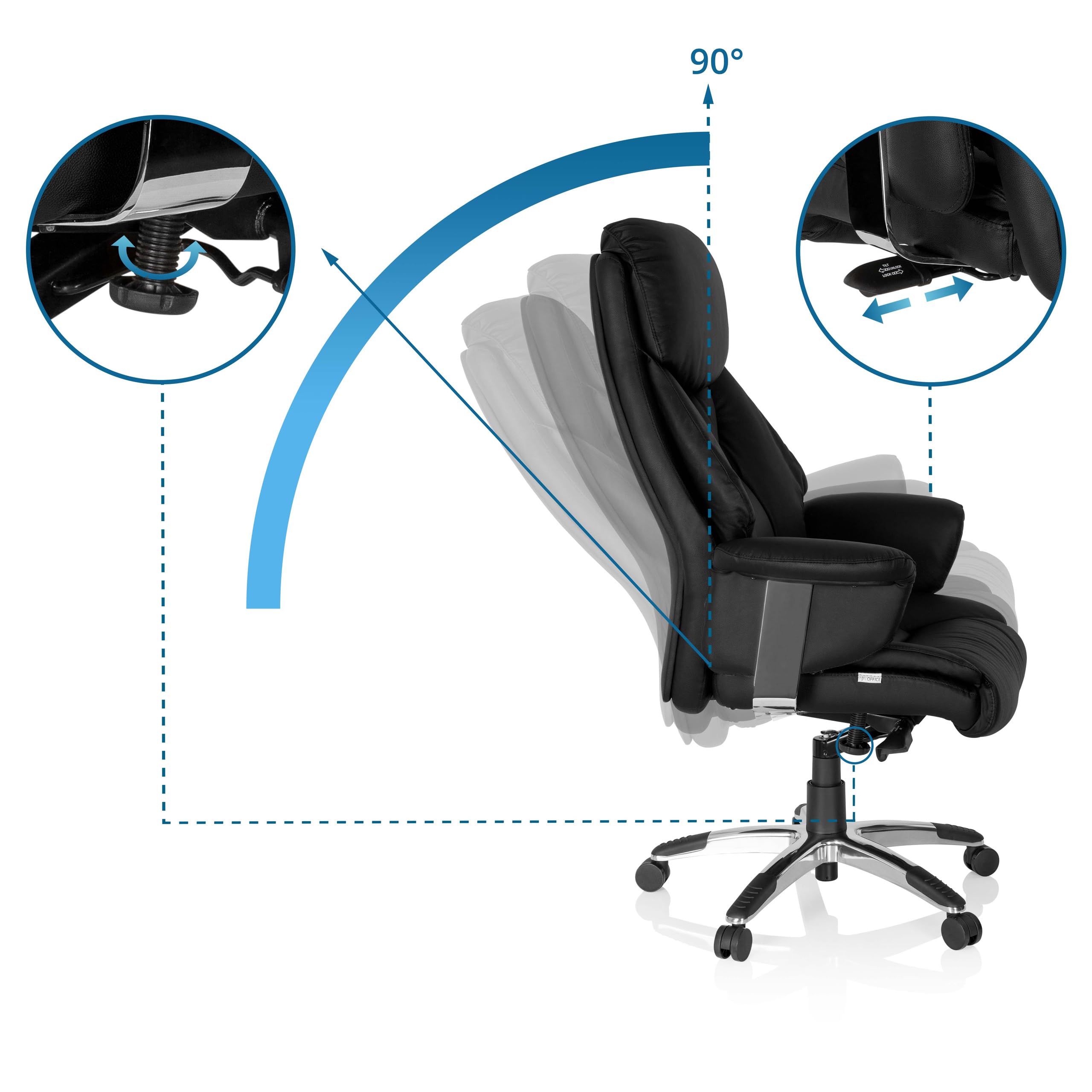 hjh OFFICE 608210 XXL Silla ejecutiva Prado Piel sintética Negro, Confortable Sillón de Oficina Buen Acolchado