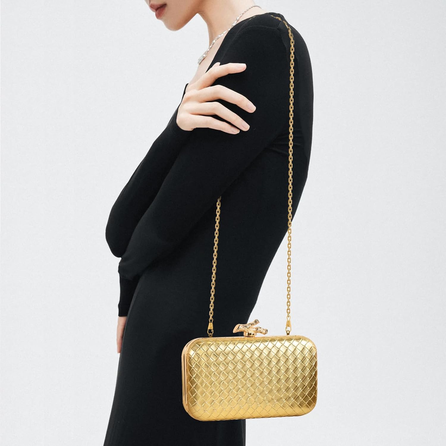 Woven Clutch Purses for Women Dressy, PU Leather Evening Bags Formal with Chain, Trendy Purses and Handbags 2025