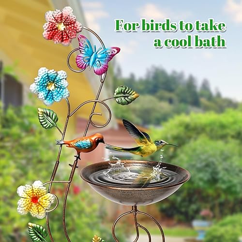 Miniatura 6 de Tfro & Cile Baño para pájaros con enrejado de plantas, decoración de patio al aire libre, mariposa de metal, cuenco de baño para pájaros, comedero