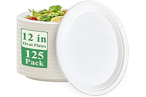 Vplus Compostable Oval Paper Plates, Super Strong Disposable, 12 inch, 125 Pack