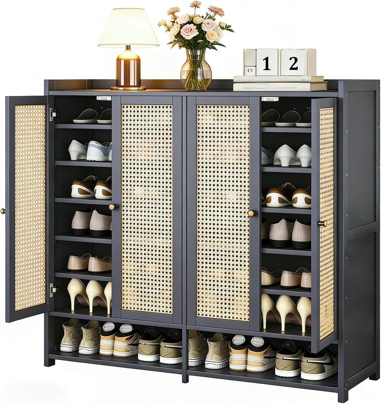 Large Shoe Cabinet - Bamboo Shoe Storage Cabinet with Doors, 36-40 Pairs Freestanding Shoe Organizer & Shoe Rack for Entryway, Hallway, Living Room