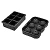 AmazonCommercial Silicone Rectangular Ice Cube Tray, Set of 2 with Sqaure, Ball shape mold, Black