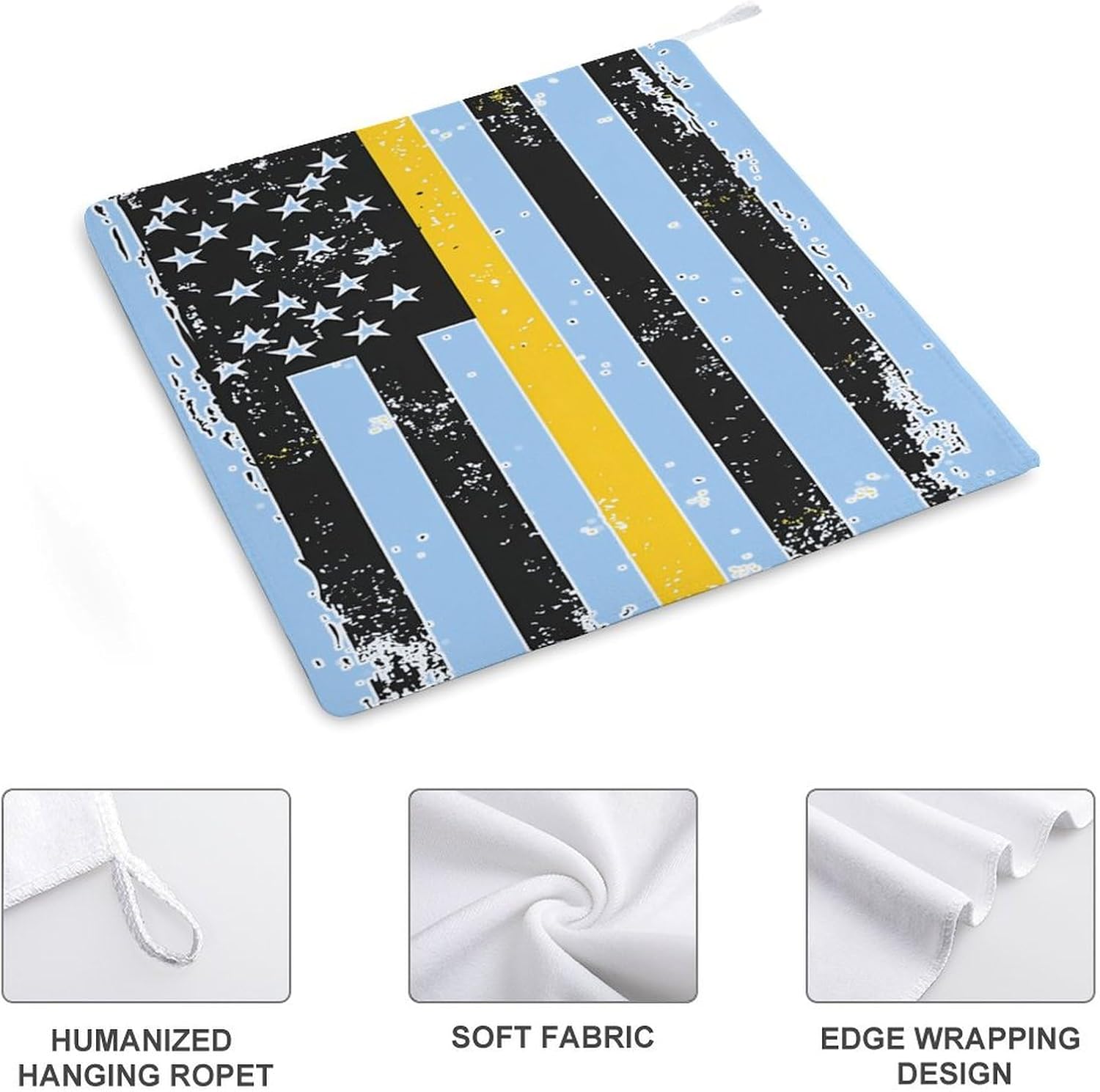 Vintage 911 Dispatcher Thin Gold Line Flag Hand Towels for Bathroom Kitchen Towels Small Towel Handkerchiefs with Hanging Loop 4PCS
