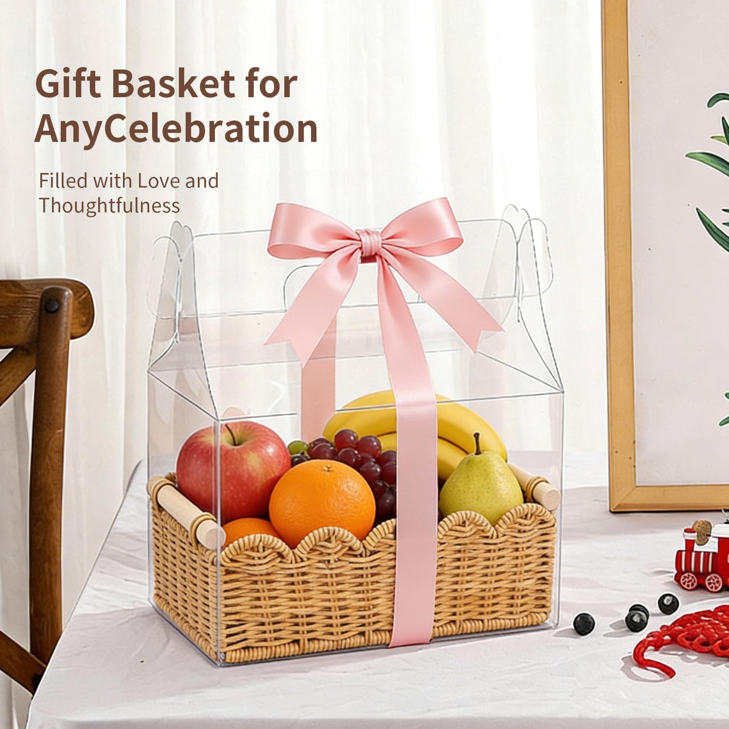 Bathroom Lager Basket Organizer, Toilet Tank Faux Rattan Storage Baskets 2-Pack, Scalloped Decorative Basket for Countertop w/Handle, Wicker Basket for Bathroom Decor, Home Decor, Living Room, Neutral