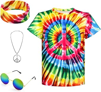 70s Hippie Costume for Kids Boys Girls 4Pcs Accessories Set for Halloween
