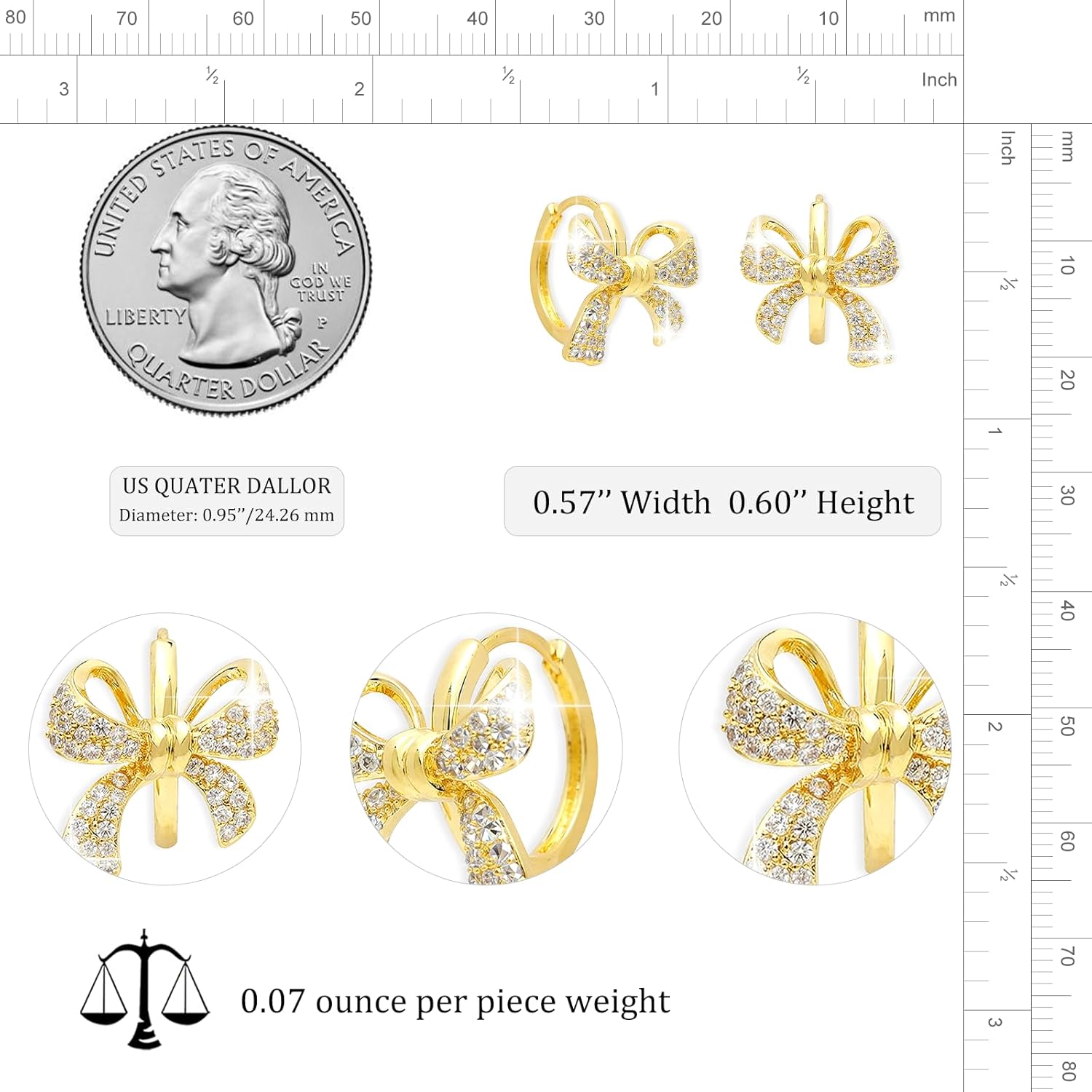 Sonateomber Gold Bow Hoop Rhinestone Earrings for Women, Cute Sparkly Cubic Zirconia Ribbon Huggie Hypoallergenic Pierced Earrings Holiday Prom Fashion Jewelry Gift - Image 5