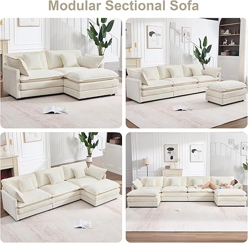 Miniatura 3 de 70" Modular Sectional Sofa, Modern L Shaped Sectionals Cloud Couch, Comfy Love seat with Ottoman Set, 3 Seater Chenille Sectional Sofa with Deep