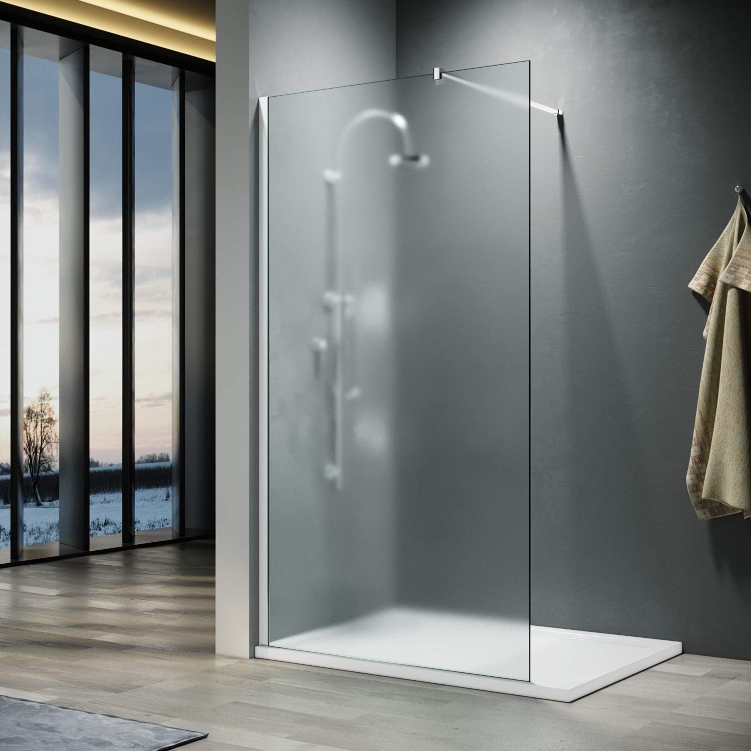 ELEGANT Walk in Shower Enclosure 8mm Full Frosted Easy Clean Safety Glass Shower Cubicles Wet Room Shower Screen Bath Screen 700mm