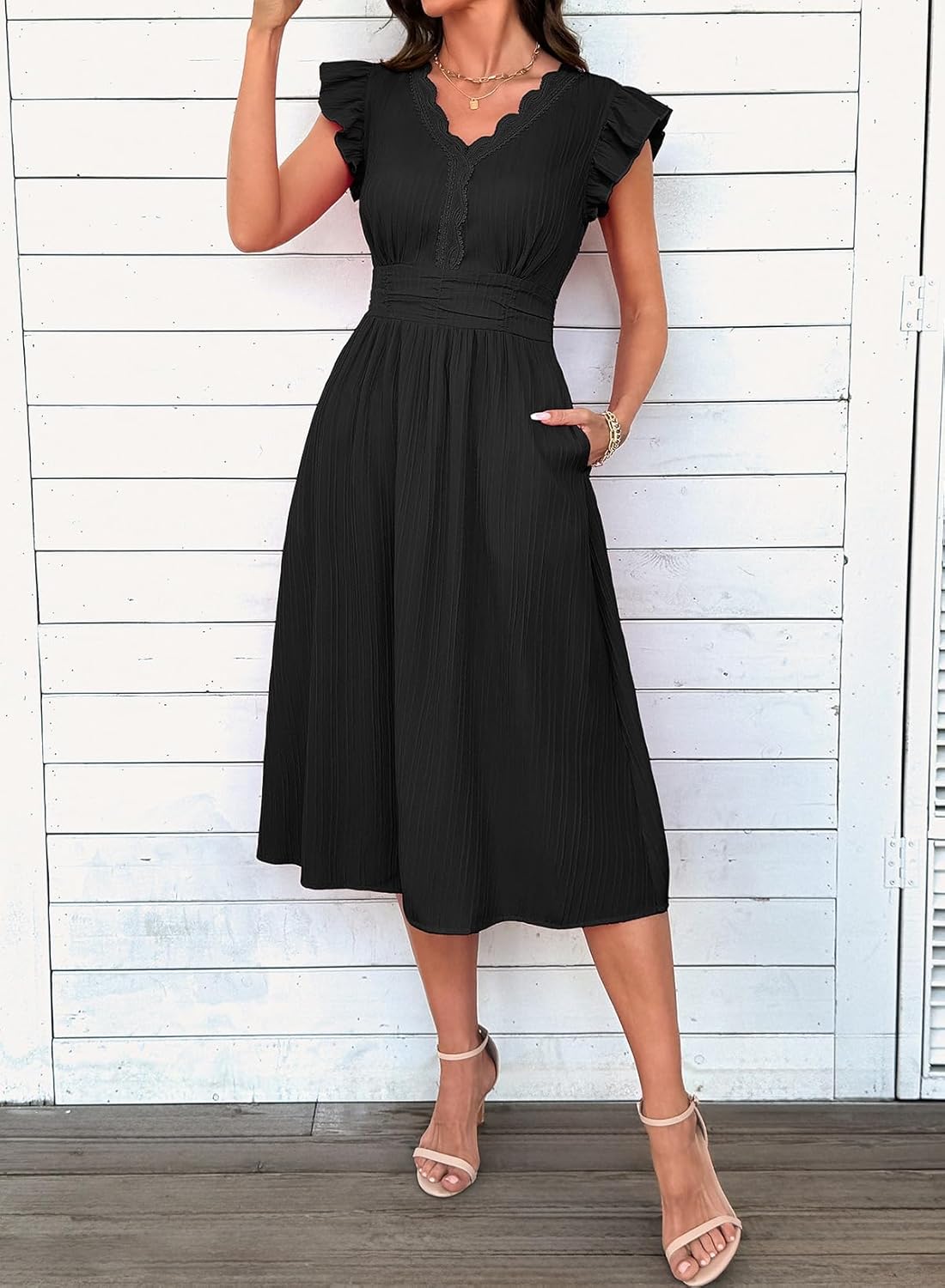 SHEWIN Women Summer Elegant Ruffle Sleeve Dress Semi Formal Boho Outfits 2026 - Image 2