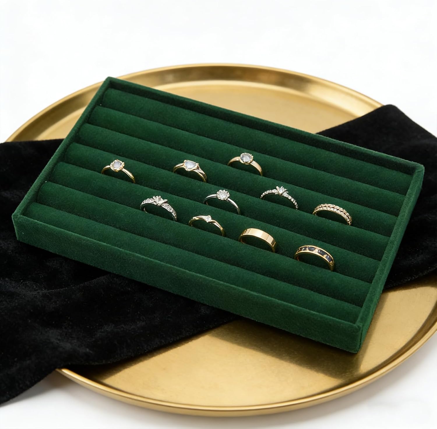Velvet Jewelry Organizer Tray, Dark Green 8 Rolls image 4
