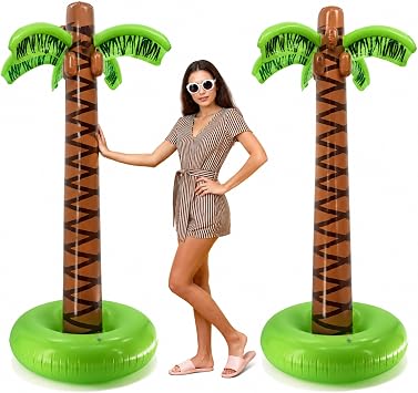 Super Sturdy Inflatable Palm Tree | 6 Ft Tall Giant Artificial Tree, Luau Party Decorations, Outdoor Decor, Beach Accessories, Hawaiian Decorations, Tropical Theme Birthday & Outdoor Toys | 2 Pack