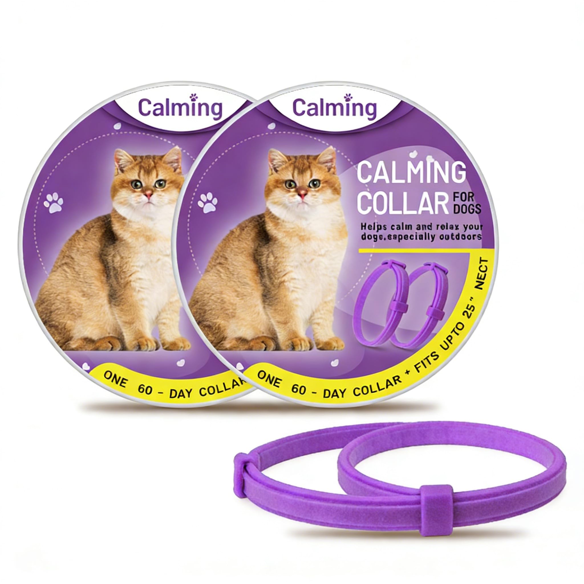 Pack of 2 Calming Collars for Cats & Dogs with Pheromones - Adjustable, Durable (120 Days), Clinically Proven Against Stress & Anxiety (Purple, 38 cm (Cat))