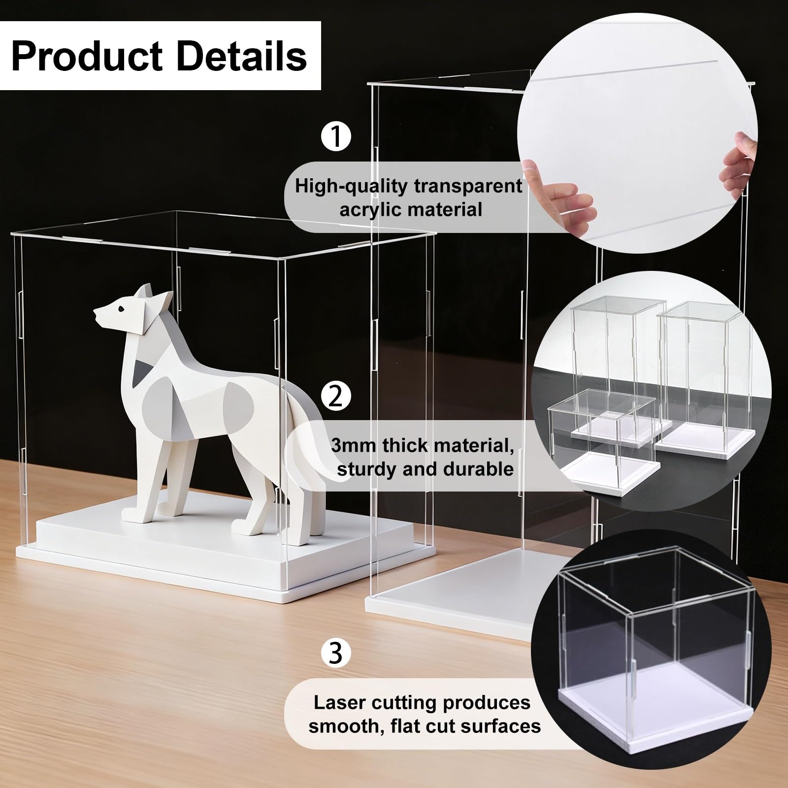 ROFBIHG Teca Plexiglass duży przezroczysty akrylowy stojak ekspozycyjny, plastikowy prostokątny wyświetlacz, wzmocniony samodzielny gablot, do figurek, zabawek, przedmiotów kolekcjonerskich (biały