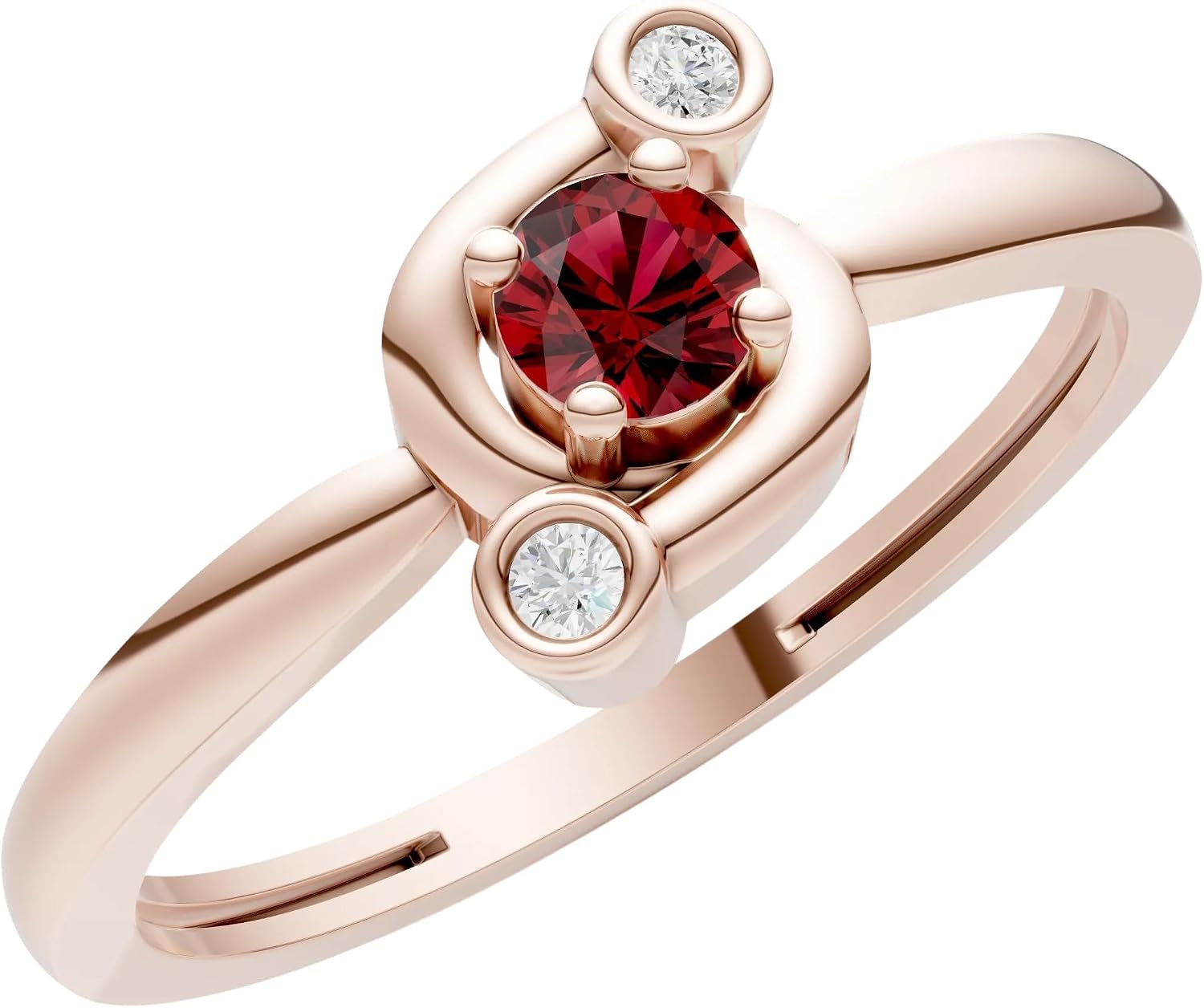 PEORA Round Cut Garnet Stackable Band Available in Solid 10K, 14K or 18K Ring – White, Yellow or Rose Gold