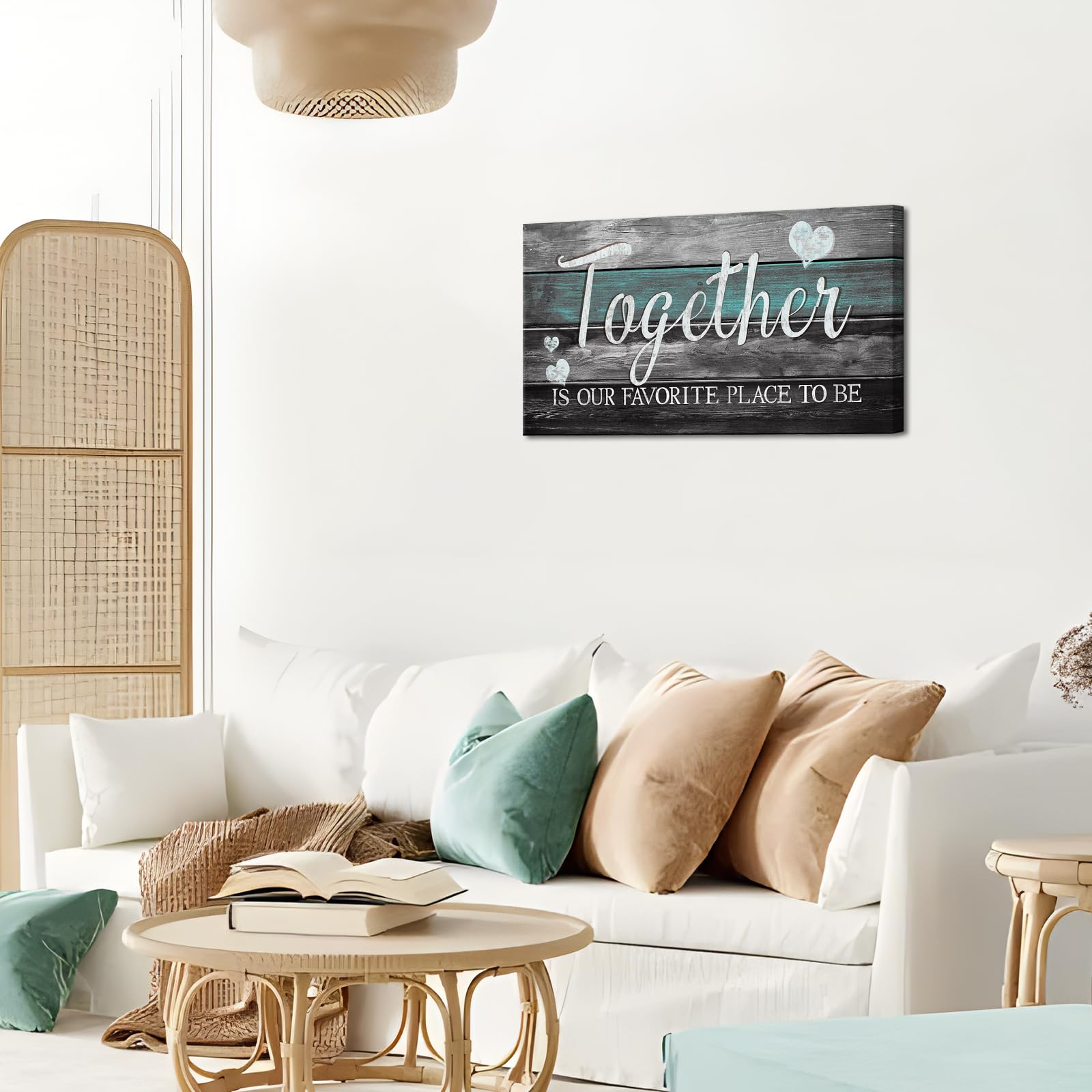 SkenoArt Lienzo decorativo para pared con citas inspiradoras de familia, estilo rústico Together is Our Favorite Place to Be Signs, baño, dormitorio, decoración de pared, fácil de colgar, 20 x 36