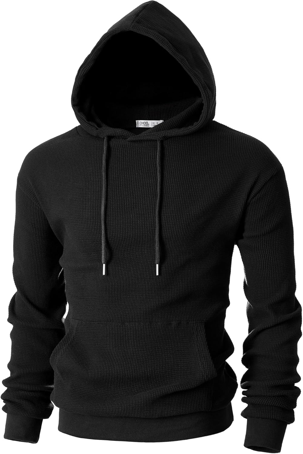 Ohoo Mens Slim Fit Waffle Knit Cotton 100% Basic Pullover Hoodies Sweatshirt Lightweight Long Sleeve with Kanga Pocket
