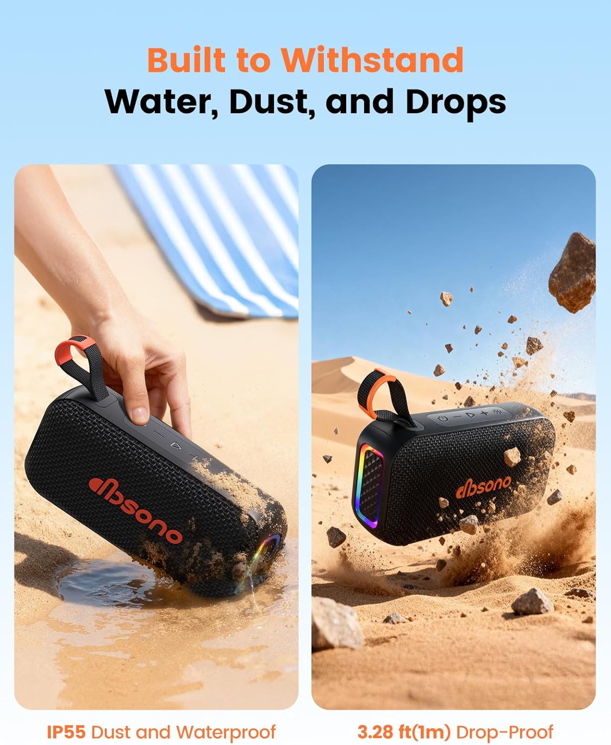 Bluetooth Speaker Stereo 20W Loud Sound: 30H Playtime, IPX5 Water Resistant, Portable Wireless Speakers, Powerful Bass, Lightshow, Birthday Gifts for Men/Adults/Teens, Beach Vacation Essentials, Black - Image 5