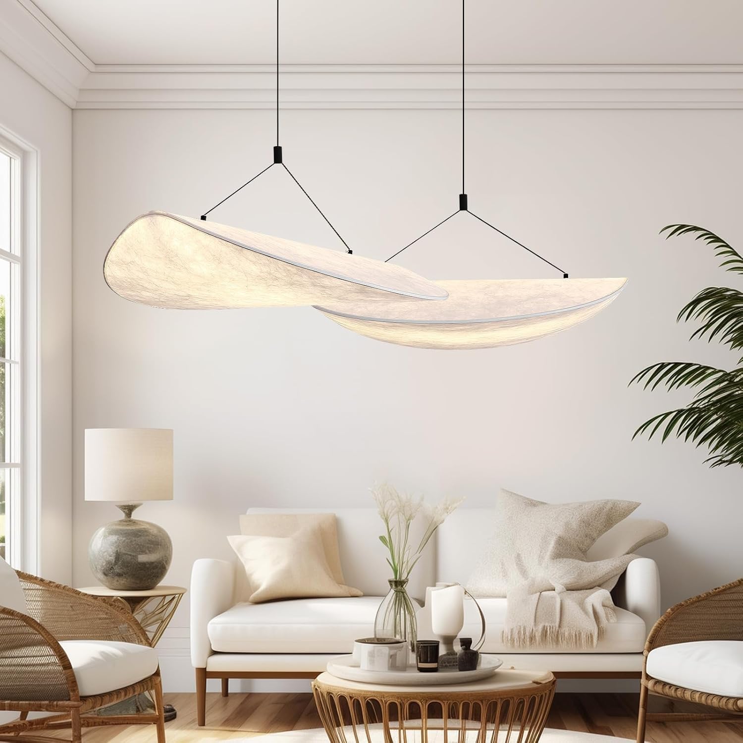 VTAMng Pendant Light Modern Silk Hanging Lamp Large White Light Fixture Nordic Style Adjustable Height Pendant Ceiling Lights Wabi Sabi Deco Chandelier for Living Room Kitchen Island Dining Room