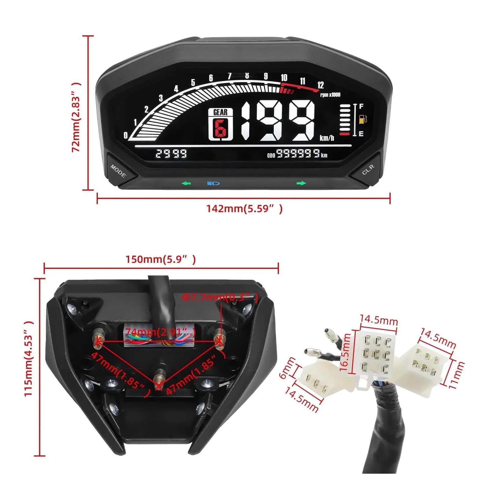 Contagiri contachilometri Accessori Per Motociclette Tachimetro LED Universale Contachilometri Digitale Retroilluminato Contagiri Per Motori 1,2,4 Cilindri
