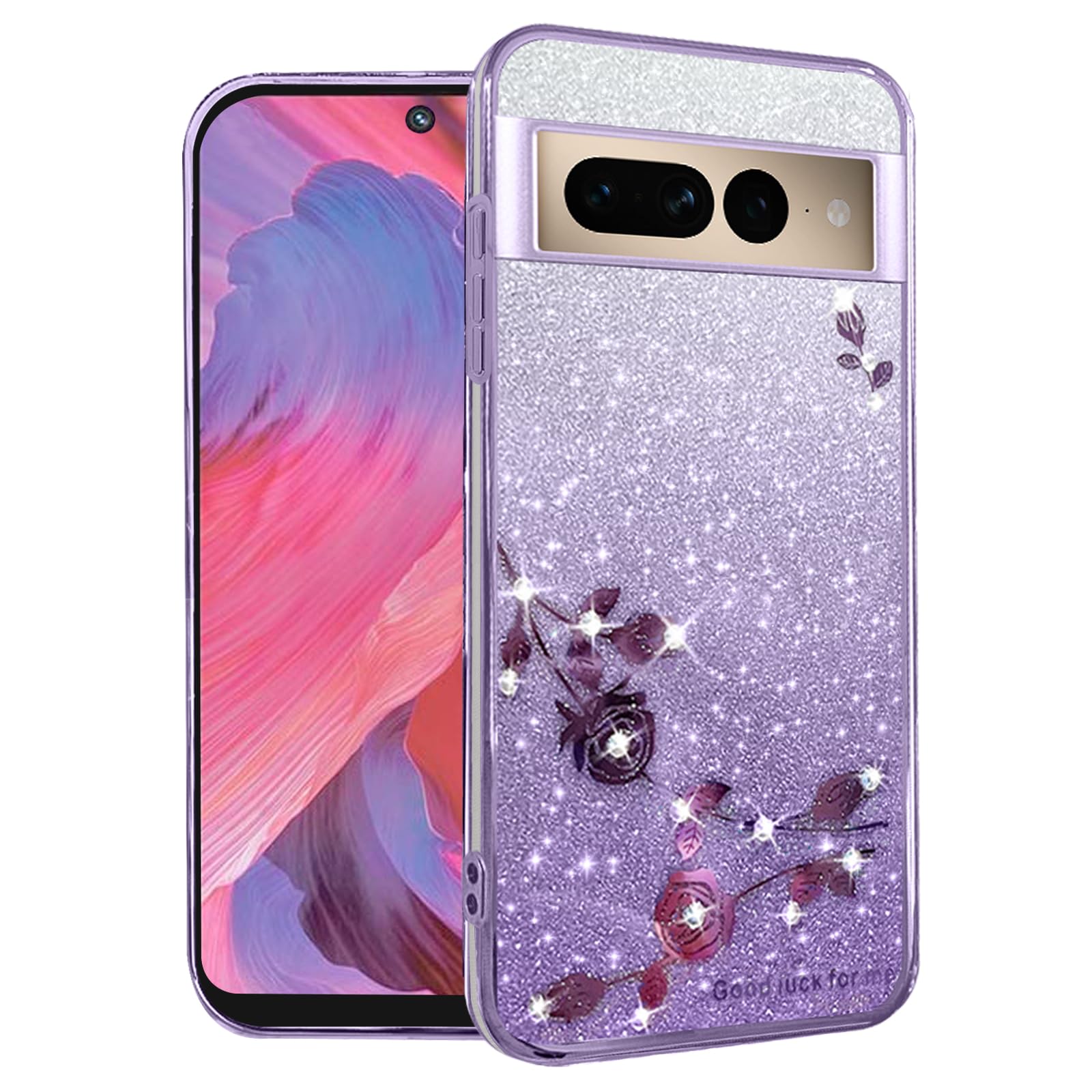 Coque Pixel 7 Pro anti-rayures silicone souple violette esthétique fleurs - 8
