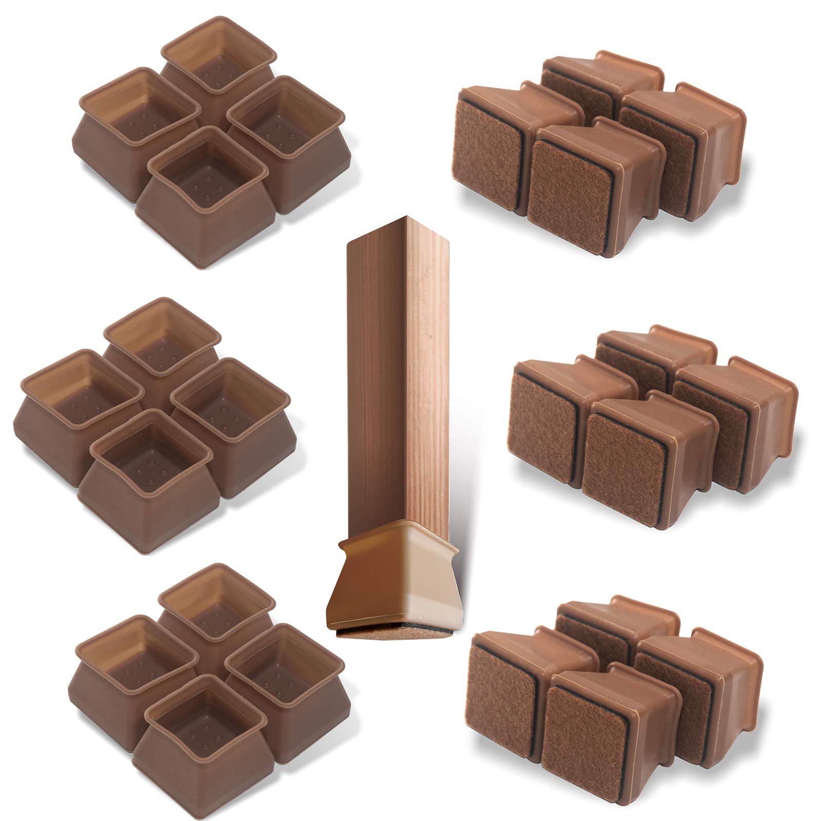 AWOLIC 24 Pack Chair Leg Caps Protector for Hardwood Floors,Silicone Chair Leg Covers with Felt, Fits Square Furniture Legs, 1-1/2" to 1-3/4" Diameter, Brown (B08Q7Y3XM3) Amazon Price History, Amazon Price Tracker