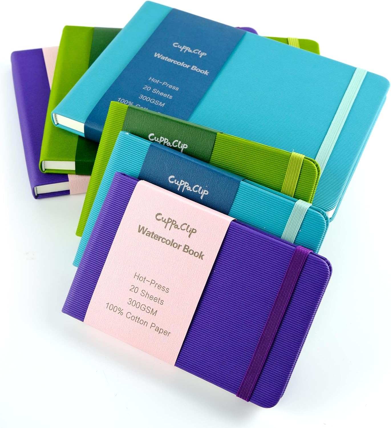 CuppaClip Watercolor Paper Cotton Hot-Pressed with Inner Pocket Watercolor Sketchbook Journal As Travel Notebook 300 GSM 140 LB (Blue, 8.26x5.82in)