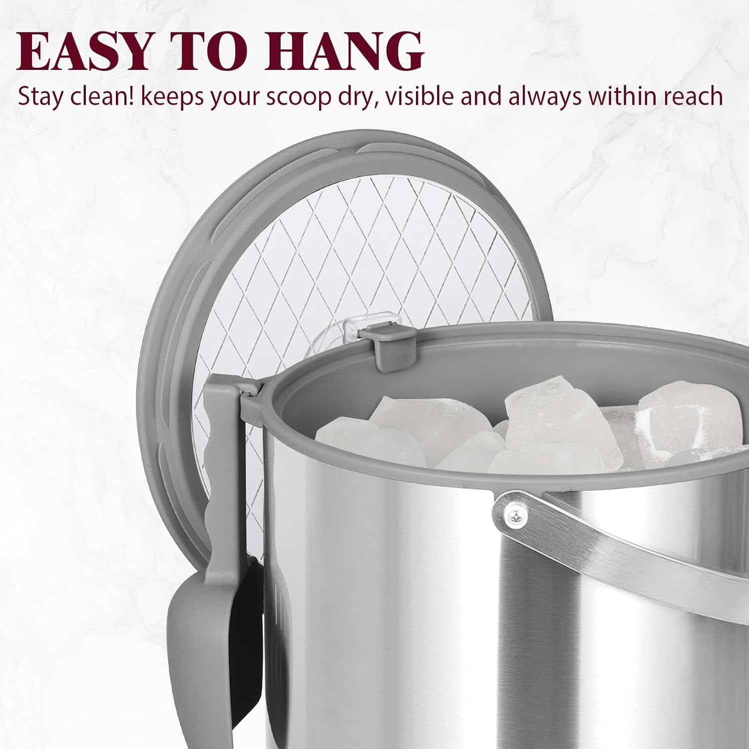 6.8L/7QT Insulated Ice Bucket with Lid & Scoop,Double-Wall Ice Bucket for Parties,Cocktail Bar(Grey)
