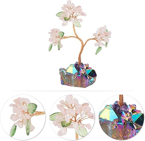 Miniatura 2 de rockcloud Árbol de dinero de cristal con base de racimo recubierta de titanio, árbol bonsái de piedra cruda para curación de reiki, oficina, hogar