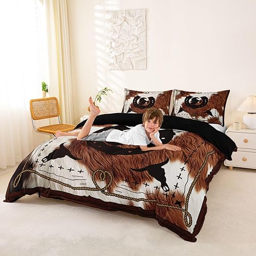 Miniatura 4 de Juego de ropa de cama de piel de vaca para niños, funda de edredón con patrón de caballo para niños, adolescentes, decoración de dormitorio, estilo