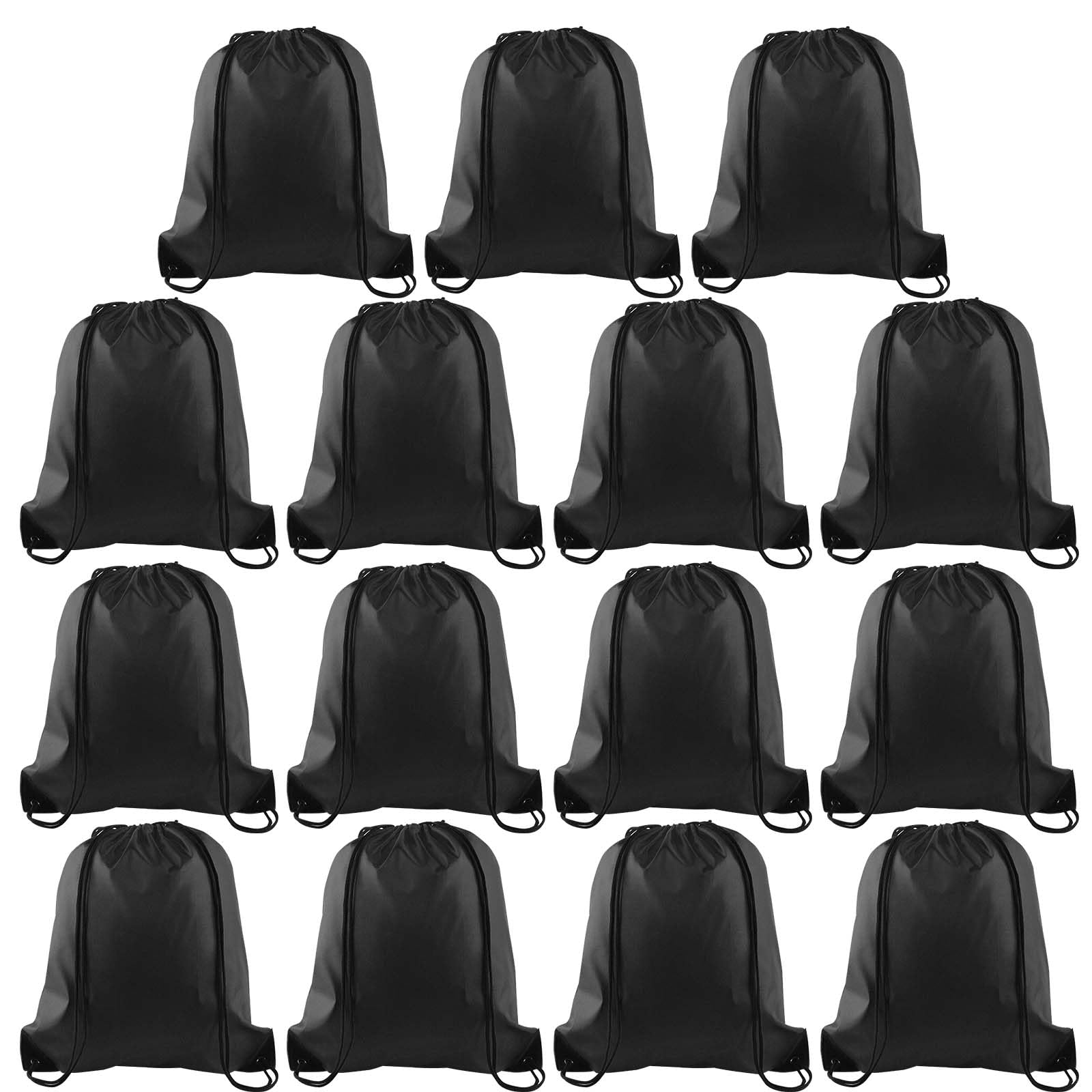 PLULON 15 Pcs Black Drawstring Bags, Drawstring Backpack Bulk, Classic Gym Backpack Bags for Yoga Traveling Outdoor Sports
