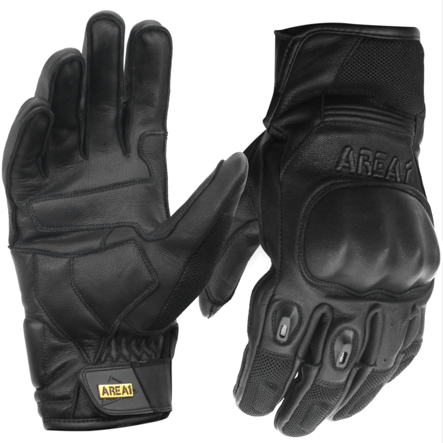 Area1 Motorradhandschuhe Leder Herren Damen, Knöchelschutz & Hartschalen-Protektoren – Atmungsaktiv, rutschfest & Robust – Motorrad Handschuhe Schwarz für Sommer & Touring (Größe M-XXL)