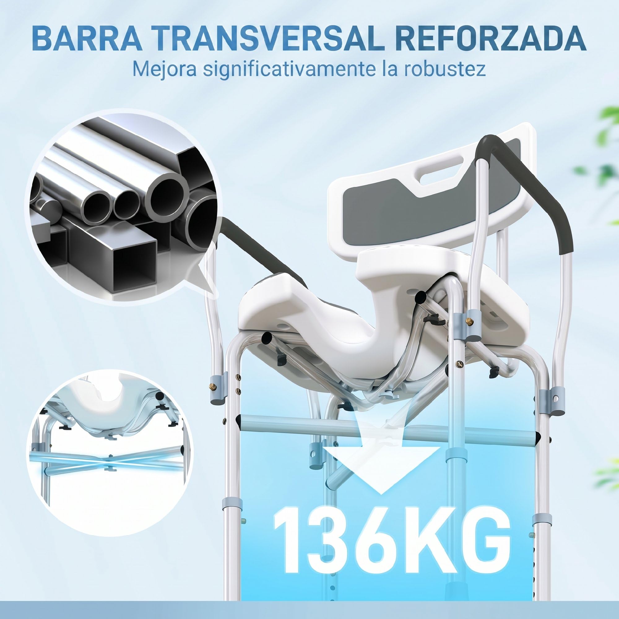 HOMCOM Silla Ducha Personas Mayores Asiento Ranurado Altura Regulable Gris