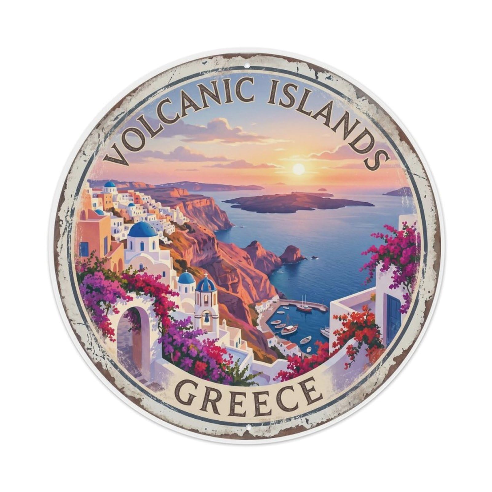 Vintage Travel Volcanic Islands Greece Metal Tin Sign