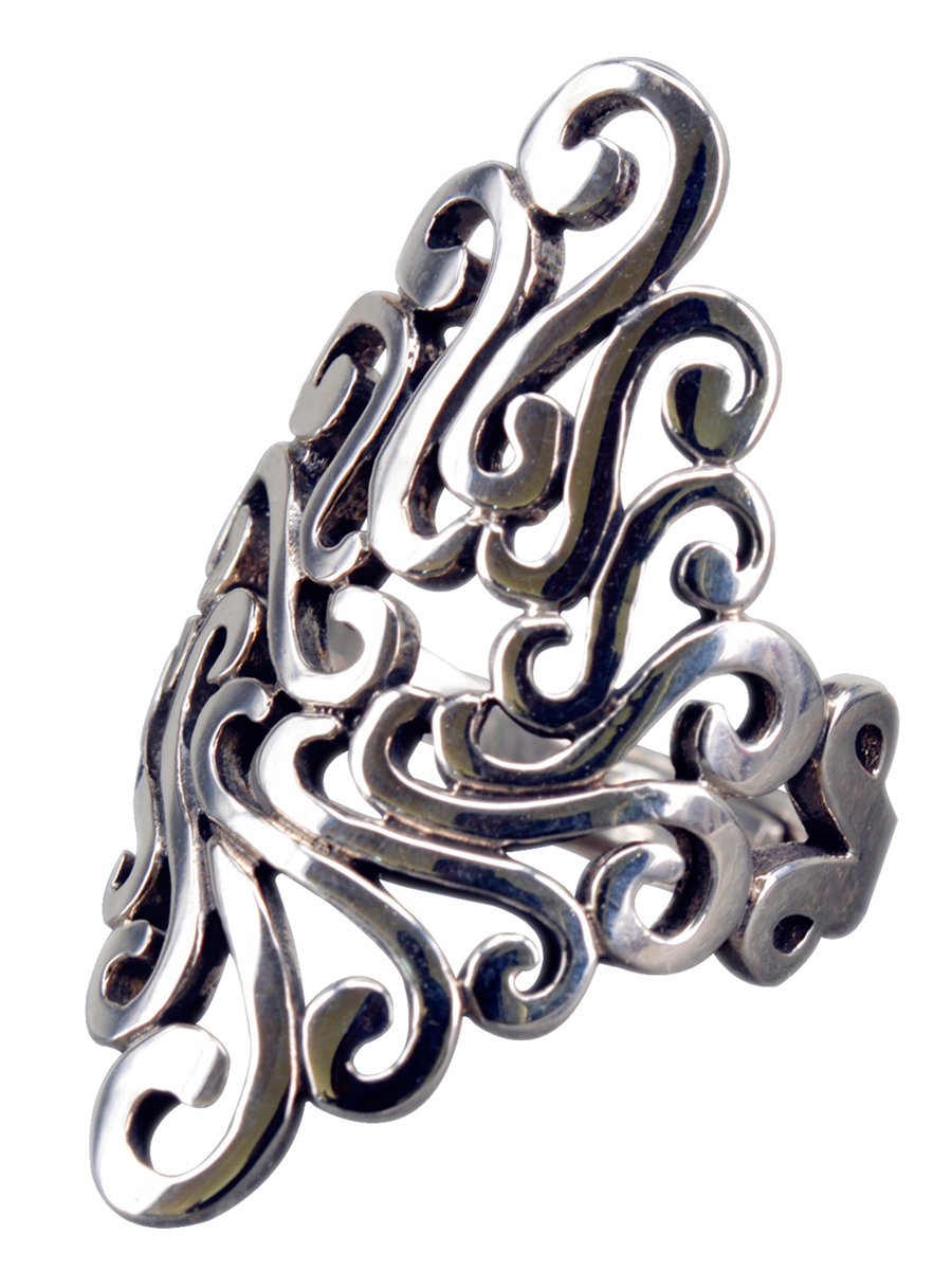 NicoWerk Anillo de plata étnico vintage, ancho perforado, anillo de plata 925, ajustable, para mujer, joyería Sterling SRI208, Plata de ley, Sin piedras preciosas