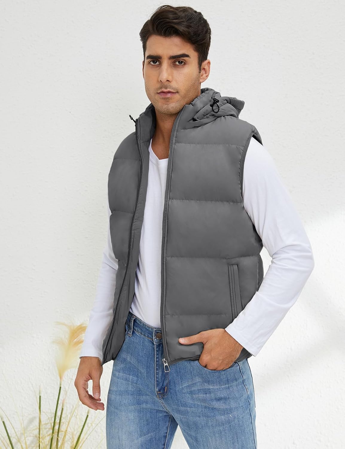 Gihuo Mens Puffer Vest with Hood Zip Up Quilted Hooded Vest