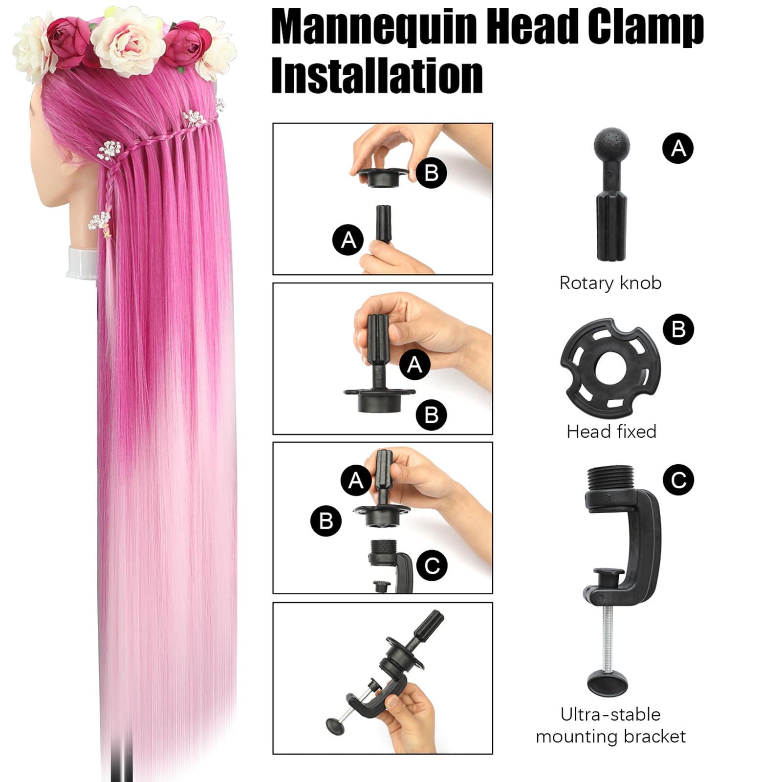 Styling Head 28 inch Training Head 100% Synthetic Fibres Hairdressing Head Hairdresser Training Heads with Free Clamp and DIY Braiding Set (MF) - Image 3