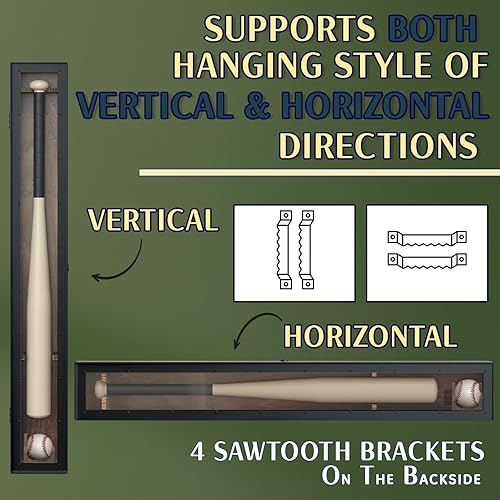 Miniatura 6 de VIEWAY MK885A - Marco de exhibición de bate de béisbol, marco de madera de montaje en pared con puerta acrílica, soporte vertical horizontal para