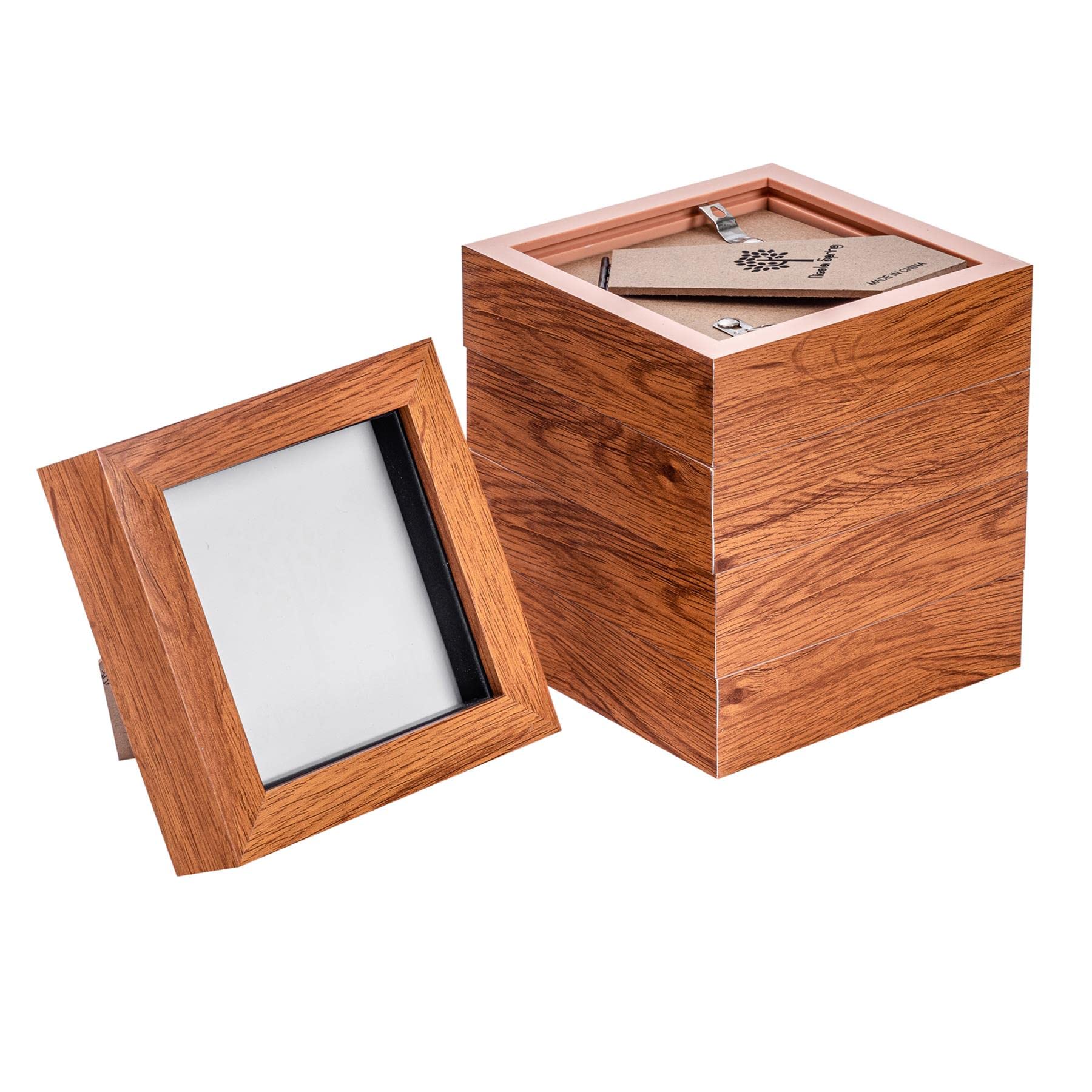 Nicola Spring 3D Shadow Box Photo Frames - 4 x 4 (10 x 10cm) - Pack of 5 - Dark Wood 3D Photo Frame Picture Frame Box Small Square Display Case for Crafts, Keepsakes, Wedding, Graduation