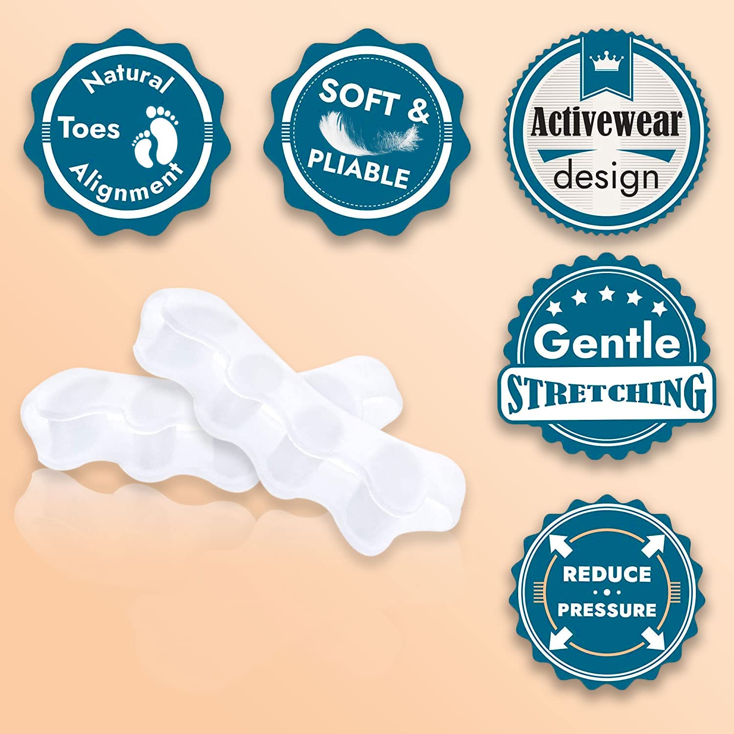 Separador Dedos Pie [6X], separadores de dedos de los pies, silicona mejorada, 0% BPA, separador dedos pie silicona ortopedicos, Ajuste Ballet Yoga Atletas (blanco)