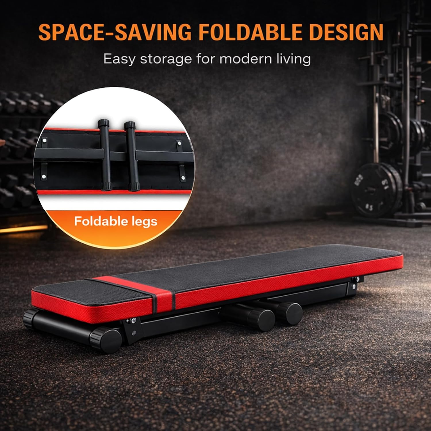 Foldable Weight Bench for Home Gym Flat Workout Bench for Dumbbell Training Bench Press and Full Body Strength Training Compact Exercise Bench with 2.4 Inch Cushion for Apartment Bedroom Garage Use