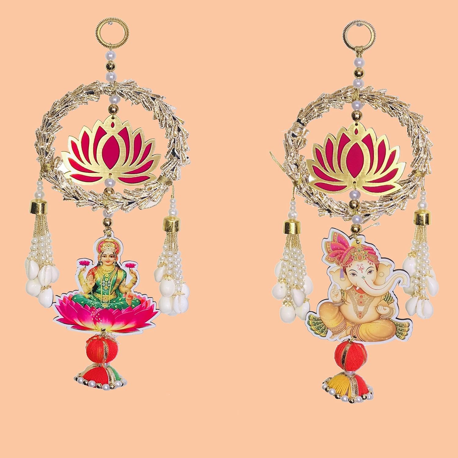 JVNX Handmade Laxmi Ganesh Toran Door Hanging for Home & Festive Decoration, Multicolor – Pack of 2