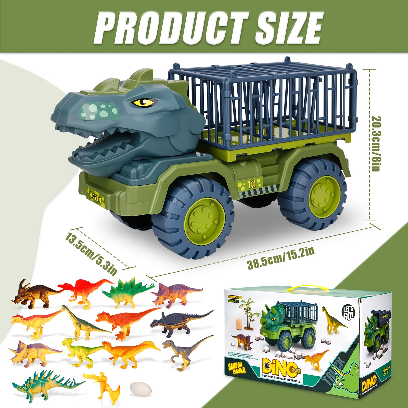 Camión Transportador de Dinosaurios,Juguete de Camión de Dinosaurio,Transportador de Autos Dinosaurios para Niños,Transportador de Coches con 15 Animales de Juguetes Dinosaurios Juegos Set Caja