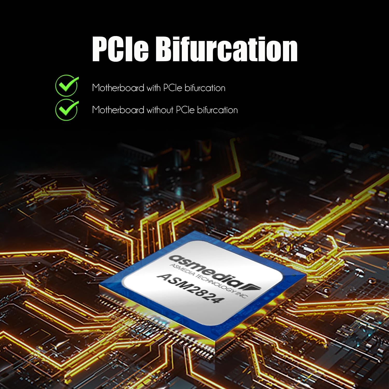 GLOTRENDS PA40 Quad M.2 NVMe to PCIe 3.0 X8 Adapter with PCIe Bifurcation Function, Support 22110/2280/2260/2242/2230 Size