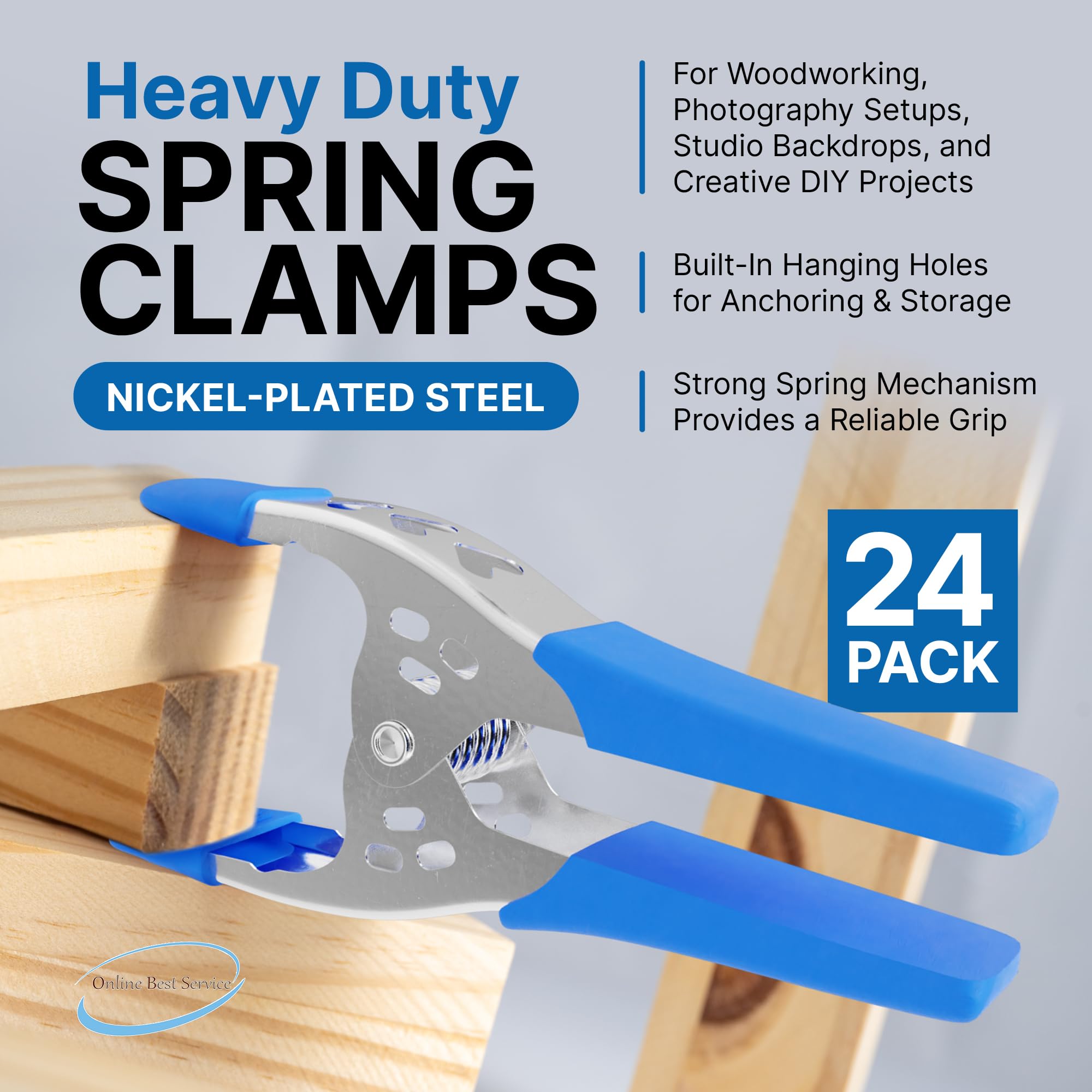 FactorDuty Zestaw 61-15 cm zacisk sprężynowy duży super wytrzymały sprężynowy metal niebieski - 6,5 cm otwór szczękowy