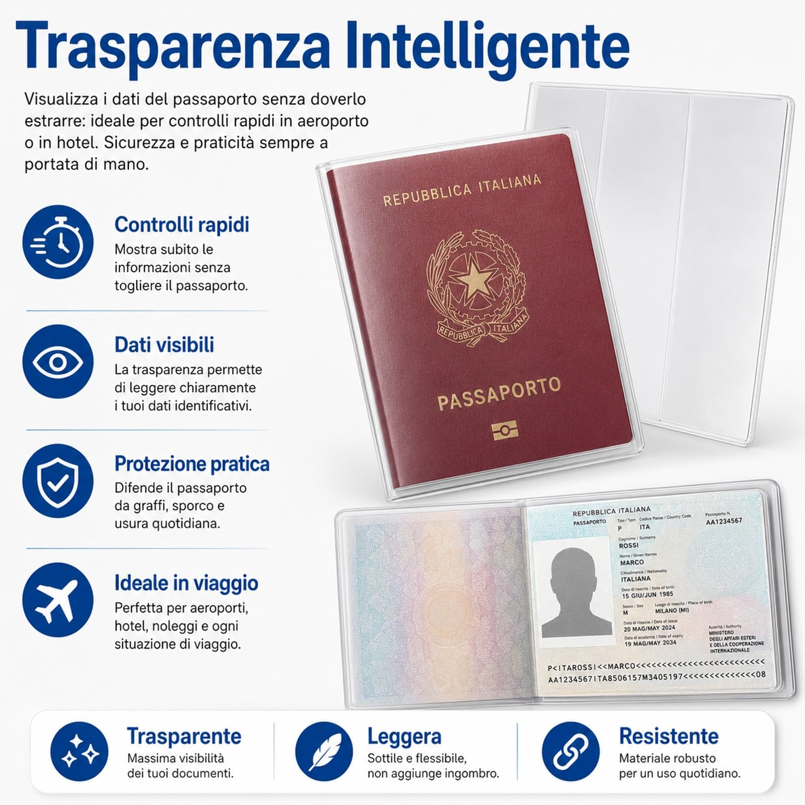 topolenashop Set 2 Custodie Passaporto Trasparenti In PVC 195x135 mm, Copertine Impermeabili Antistrappo Per Documenti Da Viaggio, Compatibili Con Passaporto Italiano Europeo | HZ-15006