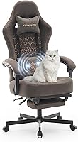 Kslysuty Ergonomic Gaming Chair: Pocket Spring Cushion, Breathable Vintage Leather, Wide Seat, Extended Footrest, 400lbs Capacity - Grey