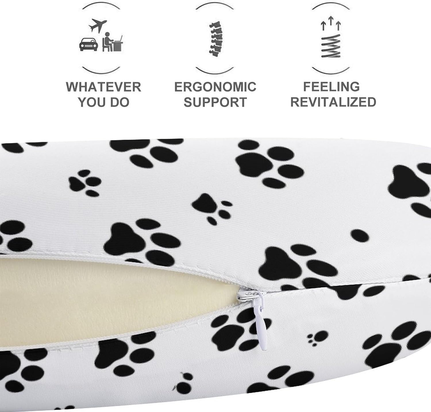 Dog Paw Prints Travel Pillow U Shape Neck Pillow Washable Pillowcase for Sleeping Chair