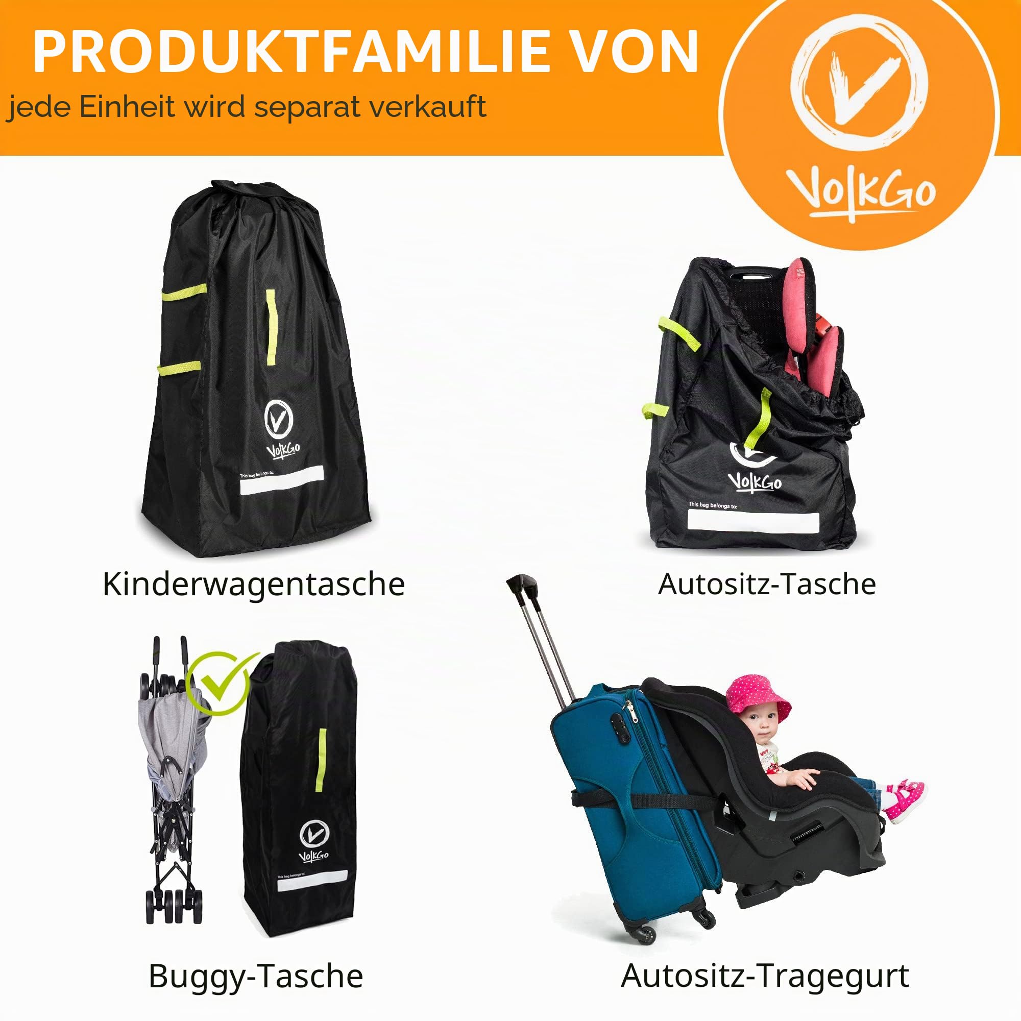 VolkGo Autositz-Reisegurt – Autositz-Reisengurt zum Umwandeln von Autositz und Handgepäck in einen Flughafenautositz Kinderwagen
